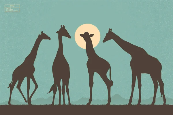 Famille Girafe Savannah Troupeau Animaux Voie Disparition Faune — Image vectorielle