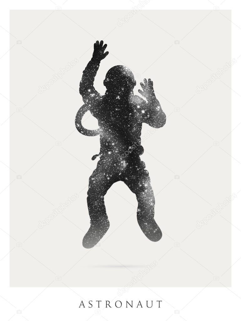 Lonely astronaut. Cosmonaut isolated silhouette. Man in spacesuit