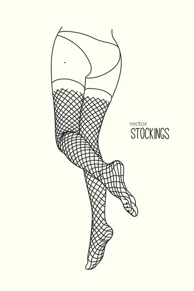 Female Legs Tights Fishnet Stocking Isolated Line Woman Body Part — Vettoriale Stock