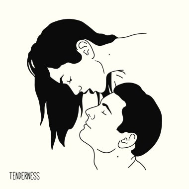 Couple in love. Romantic lovers faces. Linear sketch logo tattoo