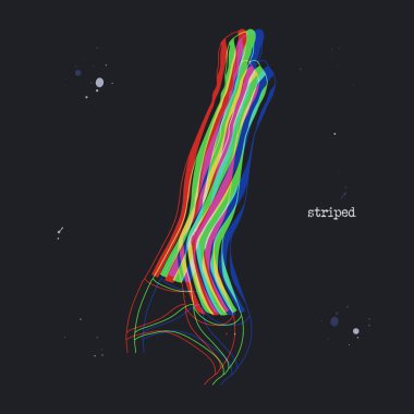 Female legs in tights. Striped stocking Woman body part. Glitch style