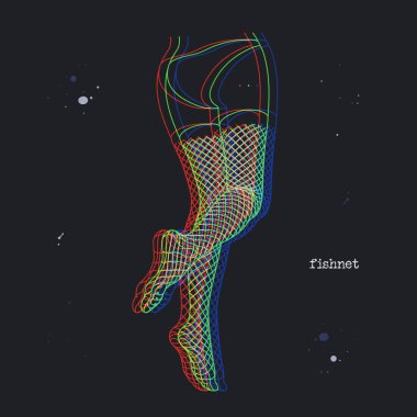 Female legs in tights. Fishnet stocking. Woman body part. Glitch style