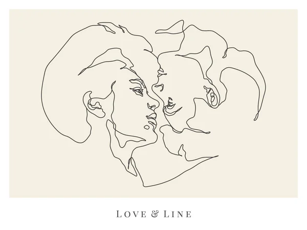 Couple Love Romantic Lovers Portrait Linear Sketch Logo Tattoo — Vettoriale Stock