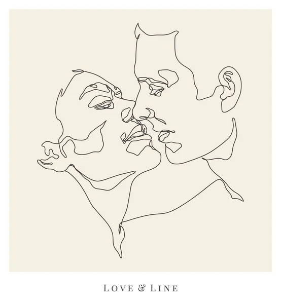 Couple Love Romantic Lovers Faces Heart Frame Linear Logo Tattoo — ストックベクタ
