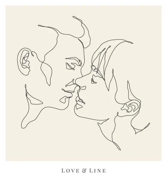 Couple Love Romantic Lovers Faces Linear Sketch Logo Tattoo — Vettoriale Stock