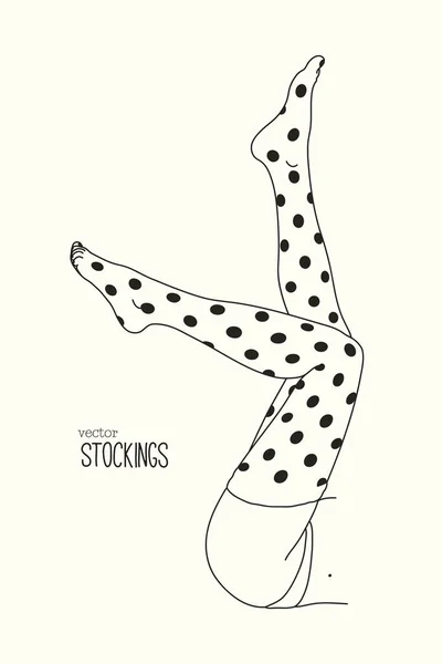 Female Legs Tights Dotted Stockings Isolated Line Woman Body Part — Archivo Imágenes Vectoriales