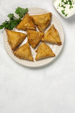 Ev yapımı geleneksel Fas Briwats. Tipik Fas yemekleri. Arapça yemek