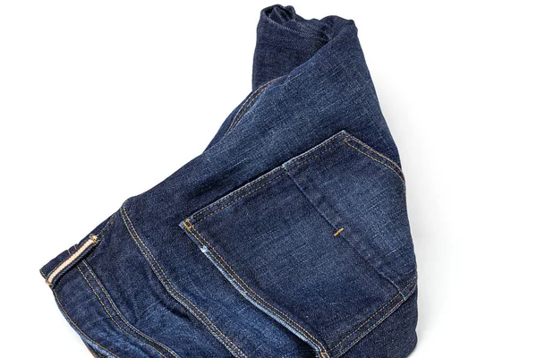 Calça Jeans Azul Sobre Fundo Colorido Isolado Denim Detalhes Moda — Fotografia de Stock
