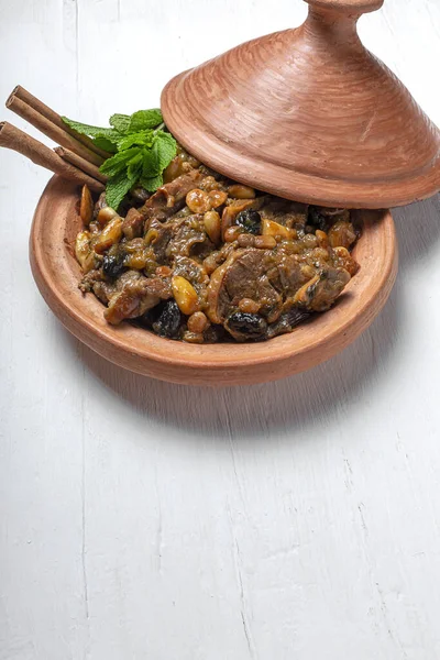 Tagine Tradicional Carne Cordero Marroquí Desde Arriba —  Fotos de Stock