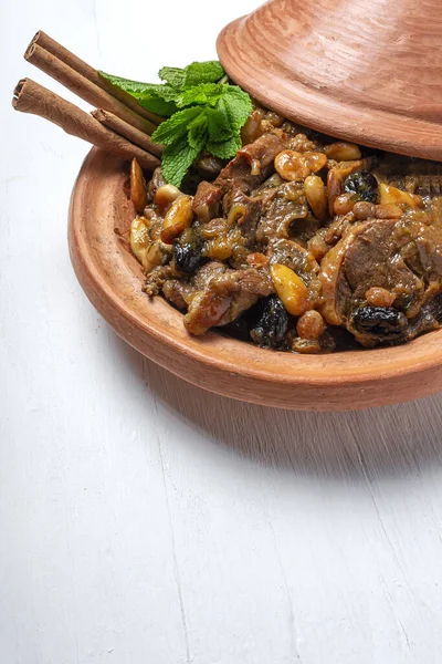 Tagine Tradicional Carne Cordero Marroquí Desde Arriba —  Fotos de Stock