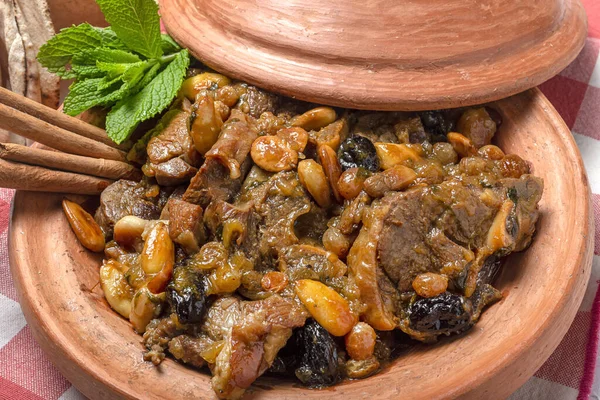 Tagine Carne Cordeiro Marroquino Tradicional Cima — Fotografia de Stock
