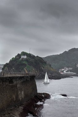 La Concha beach in San Sebastian, Basque Country with a cloudy day. Cantabrian Sea
