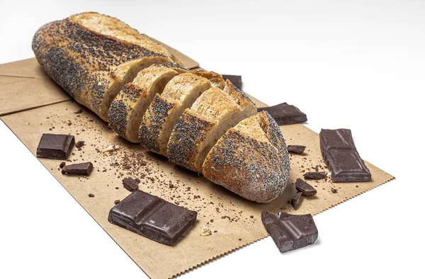 Fette Pane Semi Fatto Casa Con Una Barretta Cioccolato Dall — Foto Stock