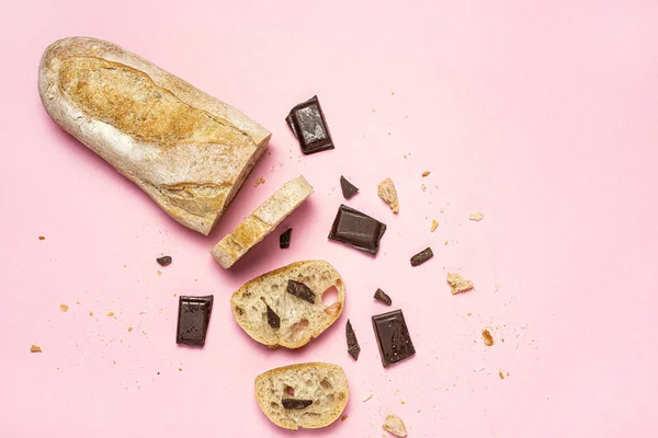 Brød Med Hjemmelagde Frø Med Sjokoladeplate Ovenfra Typisk Spansk Snacks – stockfoto