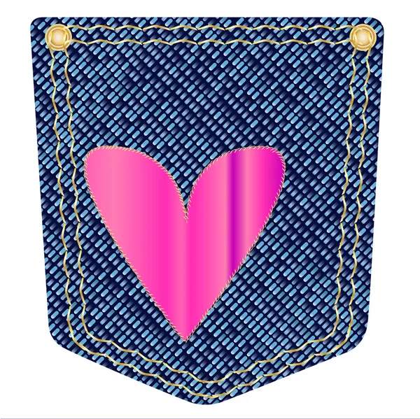 Corazón Denim bolsillo — Vector de stock