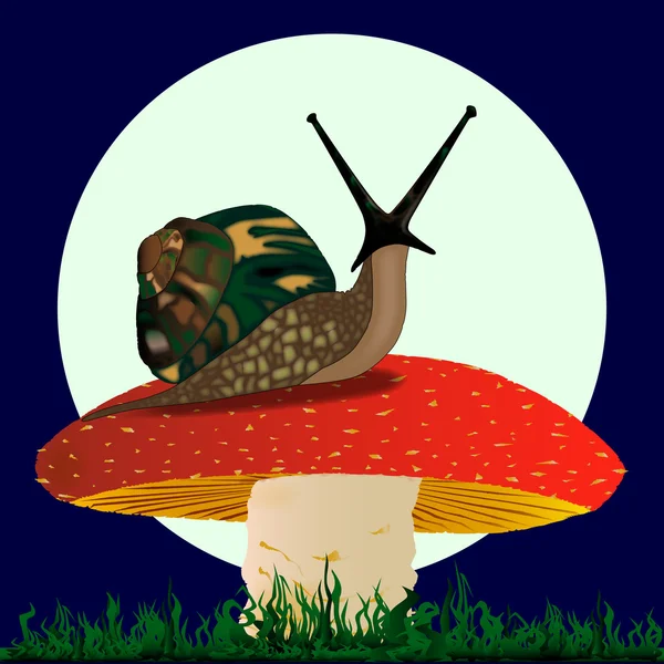 Snail resting on a Mushroom — Stock Vector