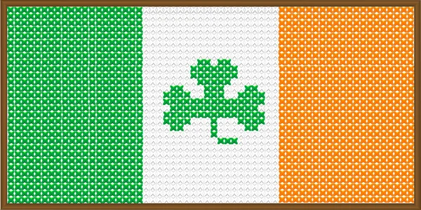 Cross Stitch Irish Flag with Shamrock — Stock Vector