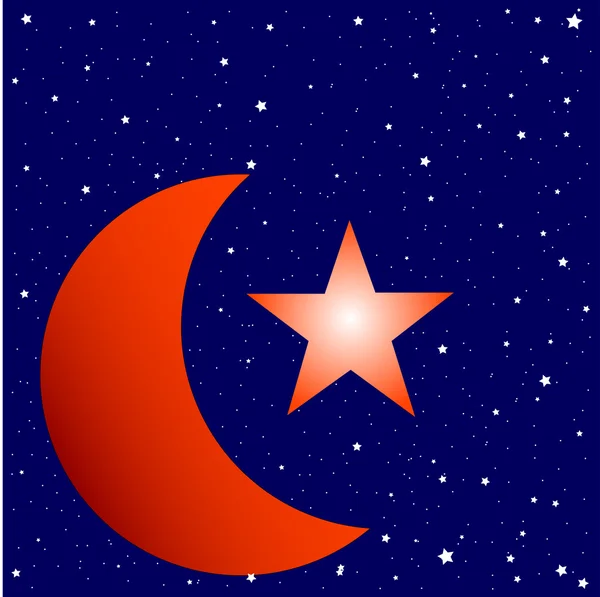 Crescent Moon and Star Studded Sky — Stock Vector