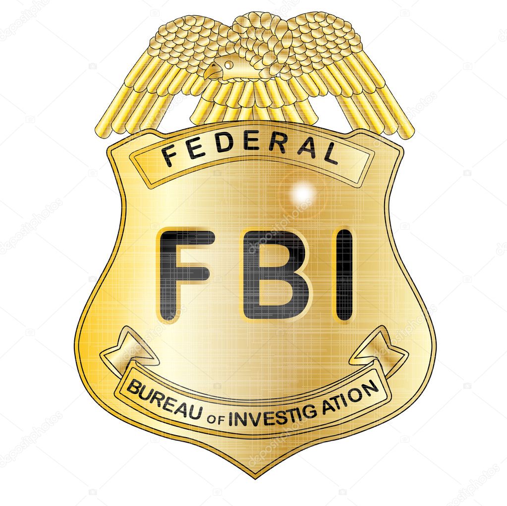 A gold FBI badge isolated over a white background