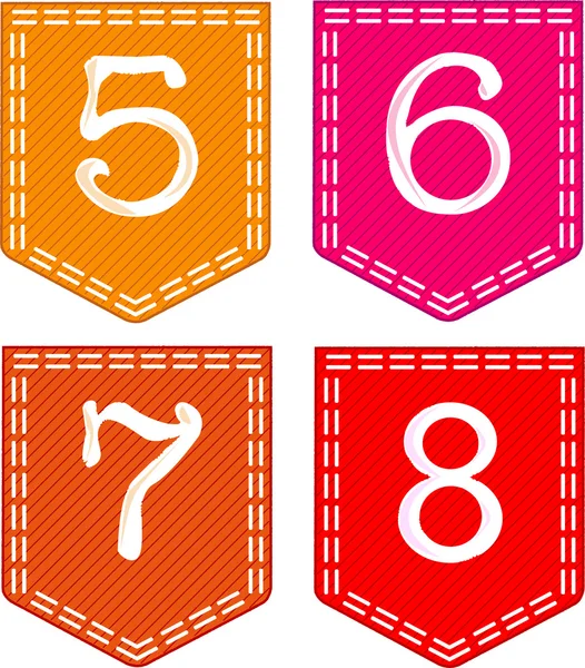 Four pockets with numbers and letters sewn in — Stock Vector