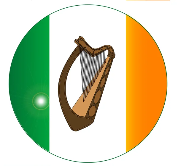 Irish Flag With Harp Button — Stock Vector