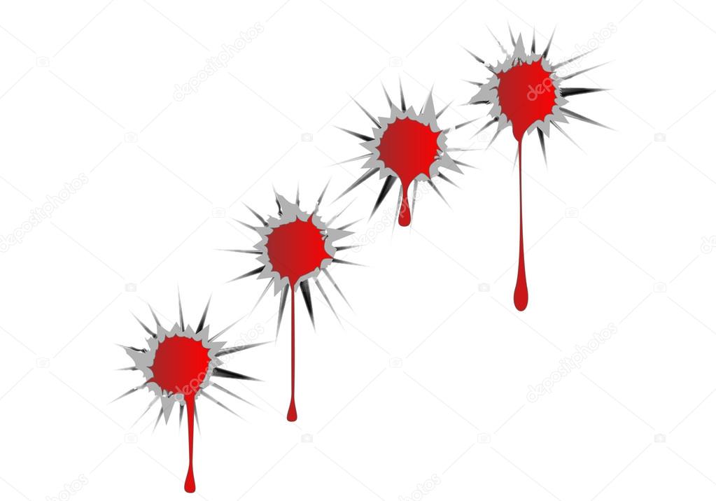 A set of bullet holes with blood running through.