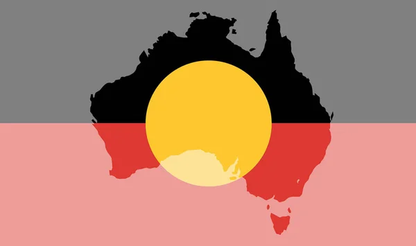 アボリジニの旗の上のオーストラリアのシルエット地図 — ストックベクタ