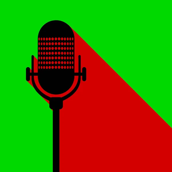 赤い影と緑の背景を持つシルエットのレトロなマイク — ストックベクタ