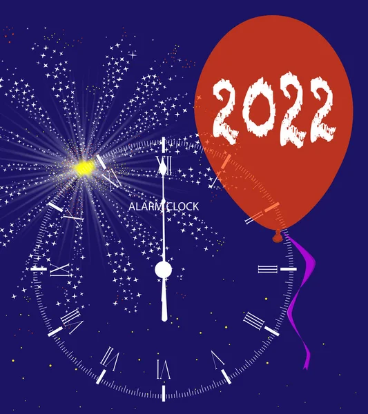 Ένα Ρολόι 2022 Μεσάνυχτα Γιορτή Μπαλόνι Και Πυροτέχνημα Έκρηξη — Διανυσματικό Αρχείο