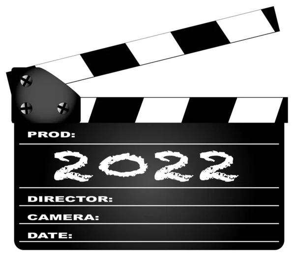 Tipico Clapperboard Cinematografico Con Leggenda 2022 Isolata Bianco — Vettoriale Stock