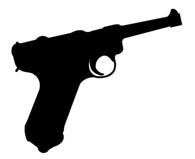 Beyaz bir arka planda siluet içinde bir Alman el tabancası.