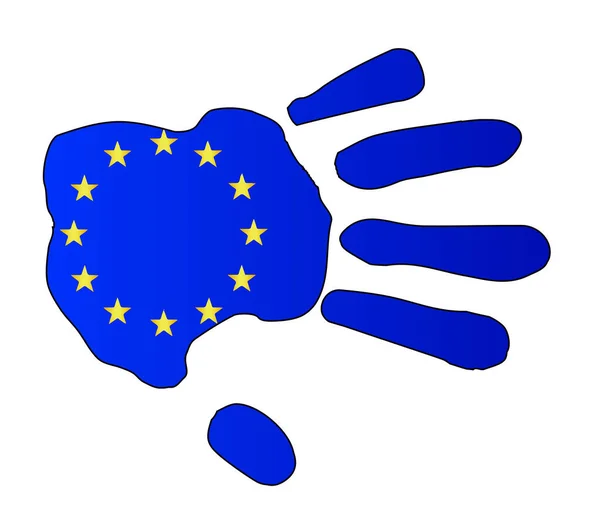 手印轮廓抽象绘图套在欧盟旗帜的绘图上 — 图库矢量图片