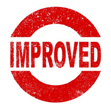 Beyaz arkaplan üzerinde IMPROED yazılı kırmızı grunge kauçuk mürekkep damgası