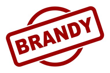 Bir Brandy alkolü beyaz arka planda kauçuk damga içer