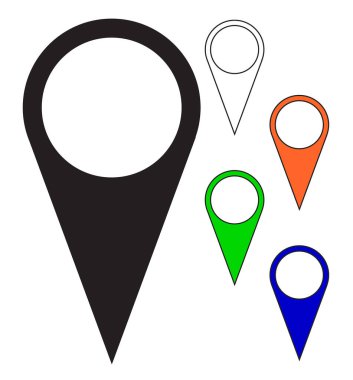 Beyaz arkaplan üzerine kurulmuş çeşitli renkli harita işaretleyici bayrakları