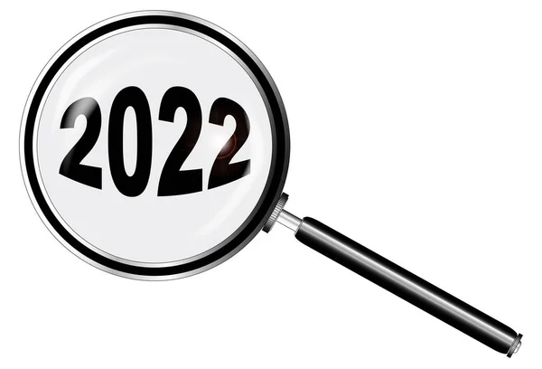一个看起来超过2022年的放大镜罩在白色的背景上 — 图库矢量图片