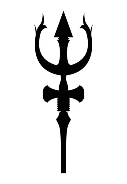 Simbolo Del Trishula Trident Silhouette Nera Bianco — Vettoriale Stock