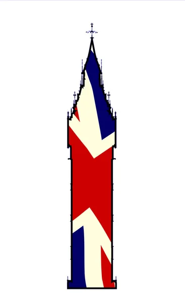 Londýnská Pamětihodnost Big Ben Clocktower Vlajkou Unie Jack Celém Bílém — Stockový vektor