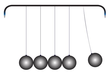 Beyaz zemin üzerinde izole edilmiş beş metal top yüklü bir kinetik enerji beşiği