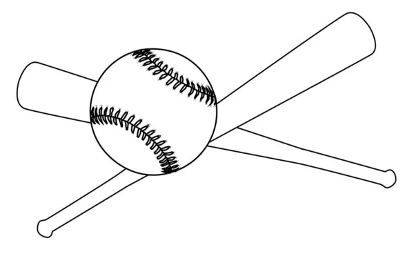 Baseball Och Ett Par Baseball Fladdermöss Linje Ritning Isolerad Vit — Stock vektor