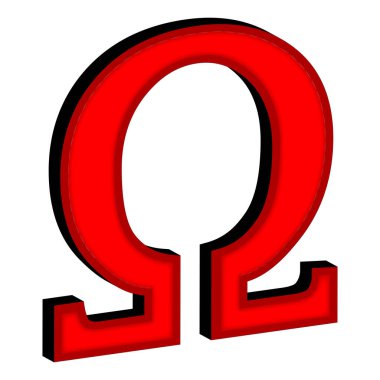 Omega- Yunan alfabesinden 3 boyutlu bir harf beyaz bir arkaplan üzerine izole edilmiş..