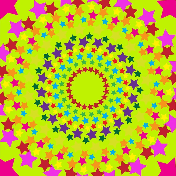 Mandala Cerchio Stelle Dai Colori Vivaci Incastonate Uno Sfondo Luminoso — Vettoriale Stock