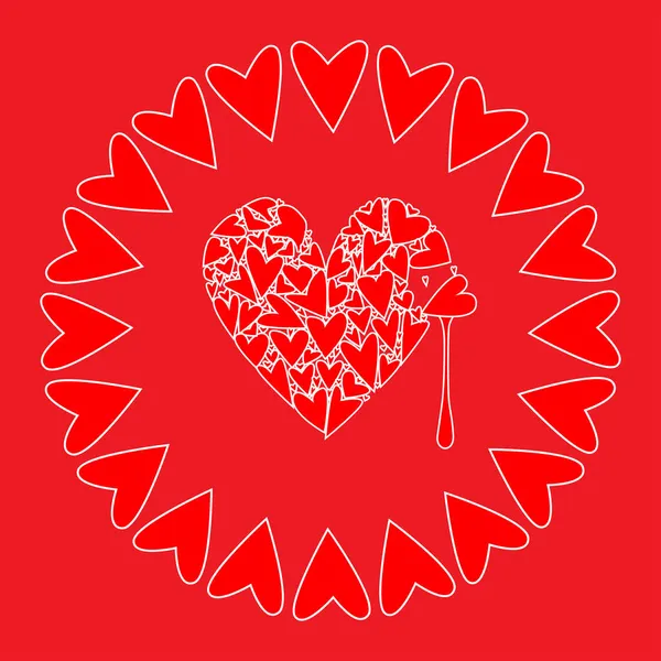 Red Background Set Large Sad Crying Heart Circled Smaller Red — Stock Vector