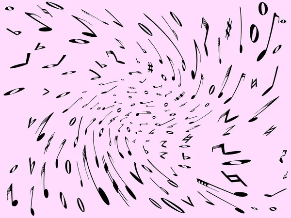 被画成漩涡状的音乐音符紫色的抽象背景 — 图库矢量图片