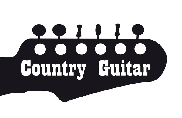 Tête Caisse Guitare Style Country Silhouette Noire Sur Fond Blanc — Image vectorielle