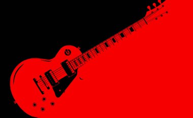 Tipik kırmızı, katı vücut gitarı kırmızıyla siyah üzerine uzun bir gölge bırakıyor.