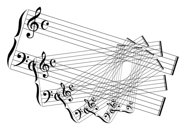 Een Muzikale Stijl Achtergrond Van Notenbalken Een Witte Achtergrond — Stockvector