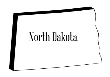 Kuzey Dakota eyaletinin 3 boyutlu silueti beyaza izole edildi