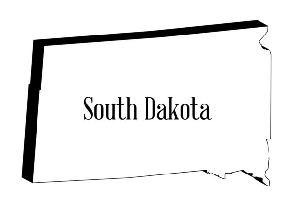 Outline of the state of South Dakota in 3D silhouette isolated