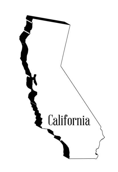 白い背景にカリフォルニア州の3Dアウトラインの州地図 — ストックベクタ